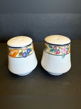 ONEIDA Select Salt & Pepper Shaker Set Stoneware Orchard Pattern Discontinued